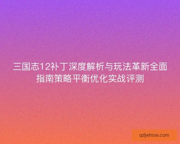 三国志12补丁深度解析与玩法革新全面指南策略平衡优化实战评测 三国志12补丁深度解析与玩法革新全面指南策略平衡优化实战评测